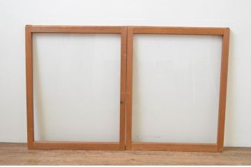 アンティーク建具　木の温かみが感じられる大判ガラス窓2枚セット(ガラス戸、引き戸)(R-067577)