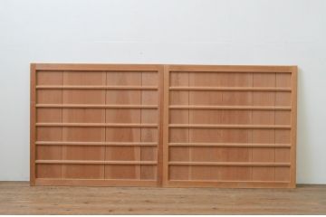 アンティーク建具　横桟　明るい木味であたたかな空間を演出する格子窓2枚セット(格子戸、引き戸、舞良戸、まいらど)(R-067578)