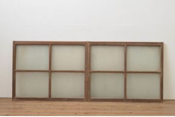 アンティーク建具　昭和レトロな雰囲気が漂うガラス窓2枚セット(ガラス戸、引き戸)(R-067579)