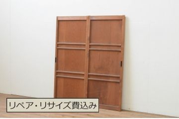 アンティーク建具　横桟　どこか懐かしい雰囲気が魅力的な板戸窓2枚セット(引き戸、格子戸)(R-067586)