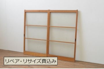 アンティーク建具　レトロな雰囲気が魅力のモールガラス引き戸2枚セット(ガラス戸)(R-067588)