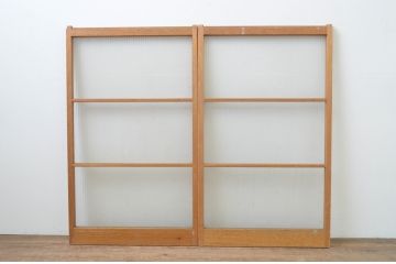 アンティーク建具　レトロな雰囲気が魅力のモールガラス引き戸2枚セット(ガラス戸)(R-067588)