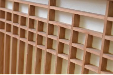 アンティーク建具　和モダンな空間づくりにおすすめの格子入りの障子戸2枚セット(組子、窓、格子戸、引き戸)(R-067589)
