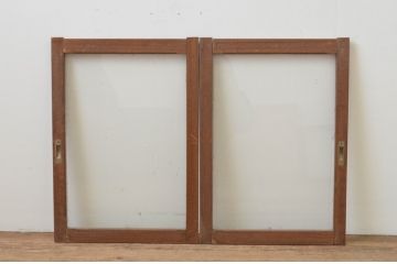 アンティーク建具　レトロな雰囲気づくりにおすすめの大判ガラス窓2枚セット(ガラス戸、引き戸)(R-67595)