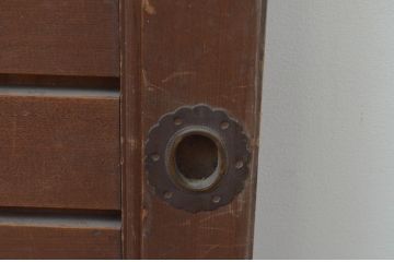 アンティーク建具　横桟　ヒノキ材　和レトロな雰囲気が魅力の板戸窓2枚セット(引き戸)(R-067598)