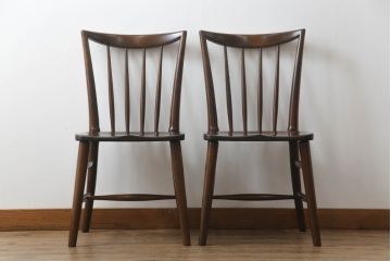 中古　美品　松本民芸家具　220F型　シックな佇まいが魅力的なチェア2脚セット(ダイニングチェア、板座チェア、椅子、イス)(定価2脚で約24万円)(R-067612)