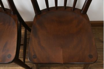 中古　美品　松本民芸家具　220F型　シックな佇まいが魅力的なチェア2脚セット(ダイニングチェア、板座チェア、椅子、イス)(定価2脚で約24万円)(R-067612)