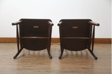 中古　美品　松本民芸家具　220F型　シックな佇まいが魅力的なチェア2脚セット(ダイニングチェア、板座チェア、椅子、イス)(定価2脚で約24万円)(R-067612)