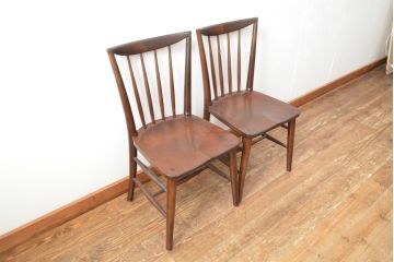 中古　松本民芸家具　220F型　シックな佇まいが魅力的なチェア2脚セット(ダイニングチェア、板座チェア、椅子、イス)(定価2脚で約24万円)(R-067613)