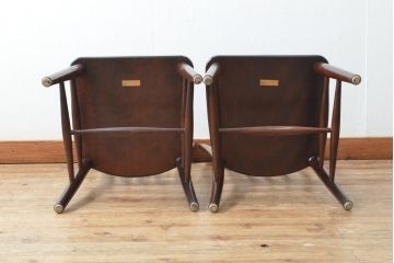 中古　松本民芸家具　220F型　シックな佇まいが魅力的なチェア2脚セット(ダイニングチェア、板座チェア、椅子、イス)(定価2脚で約24万円)(R-067613)
