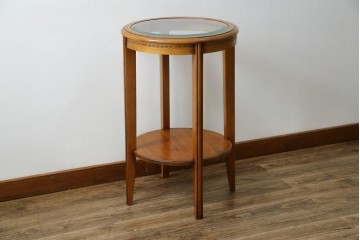 中古　フランス家具　円形　象嵌入り　クラシカルな雰囲気漂うサイドテーブル　(R-067620)