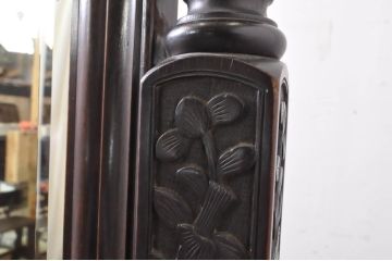 和製アンティーク　極上!! 最高級!!　シタン(紫檀)材　花の彫刻が優美な印象を与える姿見(スタンドミラー、鏡)(R-067621)