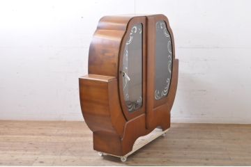 イギリスアンティーク　Art Deco(アール・デコ)　収納したもの素敵に魅せる!!個性的なフォルムが目を惹くキャビネット(Deco Cabinet、装飾美術、アールデコスタイル、収納棚、戸棚、飾り棚、ディスプレイ棚、コレクションケース、英国)(R-067625)