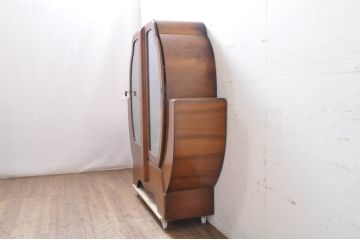 イギリスアンティーク　Art Deco(アール・デコ)　収納したもの素敵に魅せる!!個性的なフォルムが目を惹くキャビネット(Deco Cabinet、装飾美術、アールデコスタイル、収納棚、戸棚、飾り棚、ディスプレイ棚、コレクションケース、英国)(R-067625)