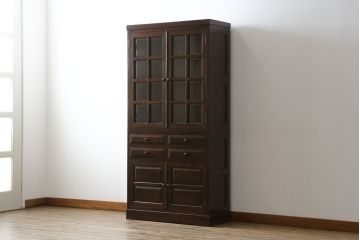 中古　美品　松本民芸家具　シックな空間づくりが叶うG-2型面取り食器棚(収納棚、戸棚、本箱、ブックケース、カップボード、キャビネット)(定価約62万円)(R-067657)