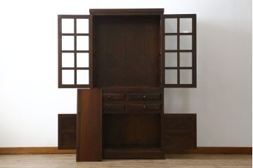 中古　美品　松本民芸家具　シックな空間づくりが叶うG-2型面取り食器棚(収納棚、戸棚、本箱、ブックケース、カップボード、キャビネット)(定価約62万円)(R-067657)