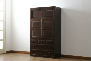 中古　美品　松本民芸家具　直線的なデザインがシックな印象を醸し出すD型和タンス(箪笥、チェスト、衣装タンス、着物箪笥)(定価約67万円)(R-067660)