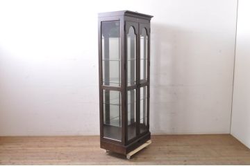 中古　えぞ民芸家具　インテリアえぞ(EZO)　オーク材　色ガラス入り　上質な空間づくりにおすすめのキュリオケース(ガラスケース、ショーケース、飾り棚、キャビネット、店舗什器)(R-067664)