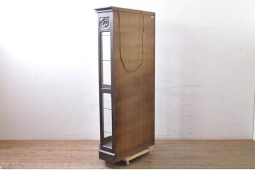 中古　えぞ民芸家具　インテリアえぞ(EZO)　オーク材　色ガラス入り　上質な空間づくりにおすすめのキュリオケース(ガラスケース、ショーケース、飾り棚、キャビネット、店舗什器)(R-067664)