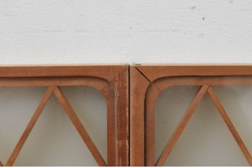 アンティーク建具　和の空間を演出する両面ガラスの組子入りガラス窓2枚セット(引き戸、ガラス戸)(R-067691)