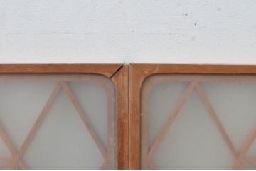アンティーク建具　和の空間を演出する両面ガラスの組子入りガラス窓2枚セット(引き戸、ガラス戸)(R-067691)