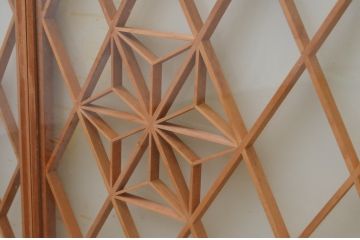 アンティーク建具　和の空間を演出する両面ガラスの組子入りガラス窓4枚セット(引き戸、ガラス戸)(R-067692)
