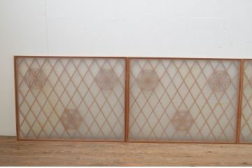 アンティーク建具　和の空間を演出する両面ガラスの組子入りガラス窓4枚セット(引き戸、ガラス戸)(R-067692)