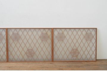 アンティーク建具　和の空間を演出する両面ガラスの組子入りガラス窓4枚セット(引き戸、ガラス戸)(R-067692)