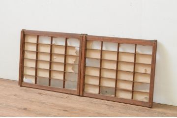 アンティーク建具　シンプルなデザインの障子窓2枚セット(引き戸、障子戸)(R-067705)