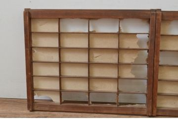 アンティーク建具　シンプルなデザインの障子窓2枚セット(引き戸、障子戸)(R-067705)