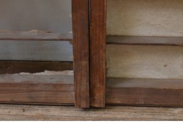 アンティーク建具　シンプルなデザインの障子窓2枚セット(引き戸、障子戸)(R-067705)