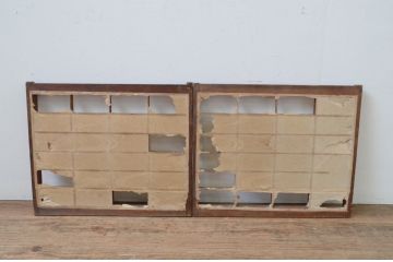 アンティーク建具　シンプルなデザインの障子窓2枚セット(引き戸、障子戸)(R-067705)