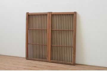 アンティーク建具　どこか懐かしい雰囲気を感じるガラス入りの格子窓2枚セット(ガラス戸、格子戸、引き戸)(R-067714)