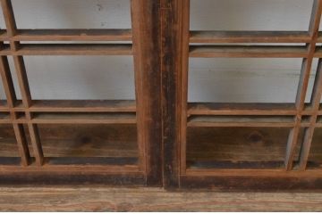 アンティーク建具　和の空間づくりにおすすめの格子入り障子窓4枚セット(障子戸、格子戸、引き戸)(R-067715)
