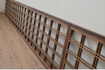 アンティーク建具　和の空間づくりにおすすめの格子入り障子窓4枚セット(障子戸、格子戸、引き戸)(R-067715)