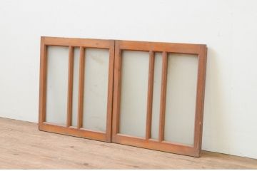 アンティーク建具　昭和レトロな雰囲気漂うガラス窓2枚セット(ガラス戸、引き戸)(R-067716)