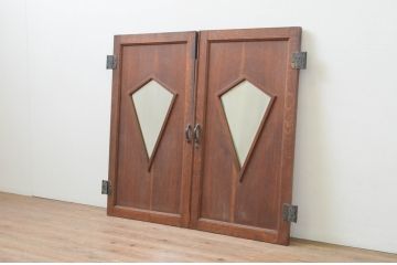 アンティーク建具　ナラ材　大正ロマンな空間を演出する両開き窓1対(2枚セット、木製扉)(R-067721)