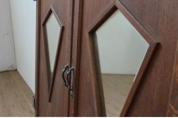 アンティーク建具　ナラ材　大正ロマンな空間を演出する両開き窓1対(2枚セット、木製扉)(R-067721)