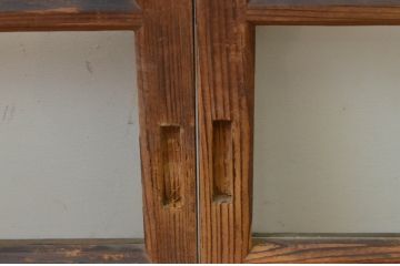 アンティーク建具　経年を感じさせる木味が魅力の小さなガラス窓4枚セット(ガラス戸、引き戸)(R-067722)