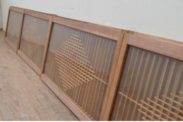 アンティーク建具　両面ガラス　上品な和の空間を演出させる組子入り窓4枚セット(引き戸、ガラス戸)(R-067724)