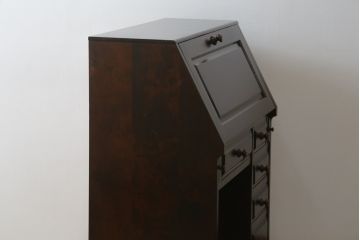和製ビンテージ　北海道民芸家具　シックな色合いが魅力の片袖ライティングビューロー(ワークデスク、簿記机、在宅ワーク用、在宅用、ヴィンテージ)(定価約28万8千円)(R-067729)