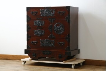 中古　美品　欅産業　漆塗り　仙台箪笥　KC-18　力強い杢目が目を引く中型車箪笥　定価約55万円　(R-067737)