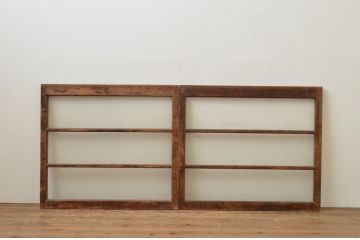 アンティーク建具　モールガラス入り　シンプルなデザインでお部屋に合わせやすいガラス窓2枚セット(ガラス戸、引き戸)(R-067757)
