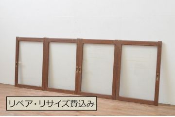 アンティーク建具　シンプルデザインの大判ガラス窓4枚セット(引き戸、ガラス戸)(R-067759)