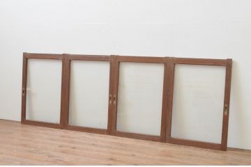 アンティーク建具　シンプルデザインの大判ガラス窓4枚セット(引き戸、ガラス戸)(R-067759)