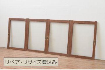 アンティーク建具　シンプルデザインの大判ガラス窓4枚セット(引き戸、ガラス戸)(R-067760)
