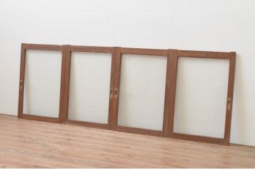 アンティーク建具　シンプルデザインの大判ガラス窓4枚セット(引き戸、ガラス戸)(R-067760)