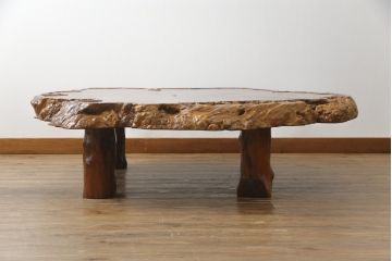 和製ビンテージ　花梨(カリン)材　大振り!!　極厚天板9cm!!　堂々とした威厳あふれる佇まいが魅力的な1枚板座卓(センターテーブル、ローテーブル、ヴィンテージ、一枚板)(R-067767)
