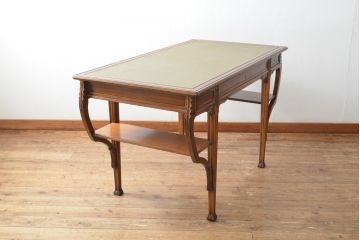 中古　イタリア高級家具　メデア(Medea)　アールヌーボー様式の優美なデザインが魅力のレザートップデスク(アールヌーヴォー、ワークデスク、机、テーブル、作業台、在宅用、在宅ワーク用)(R-067768)