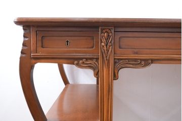 中古　イタリア高級家具　メデア(Medea)　アールヌーボー様式の優美なデザインが魅力のレザートップデスク(アールヌーヴォー、ワークデスク、机、テーブル、作業台、在宅用、在宅ワーク用)(R-067768)